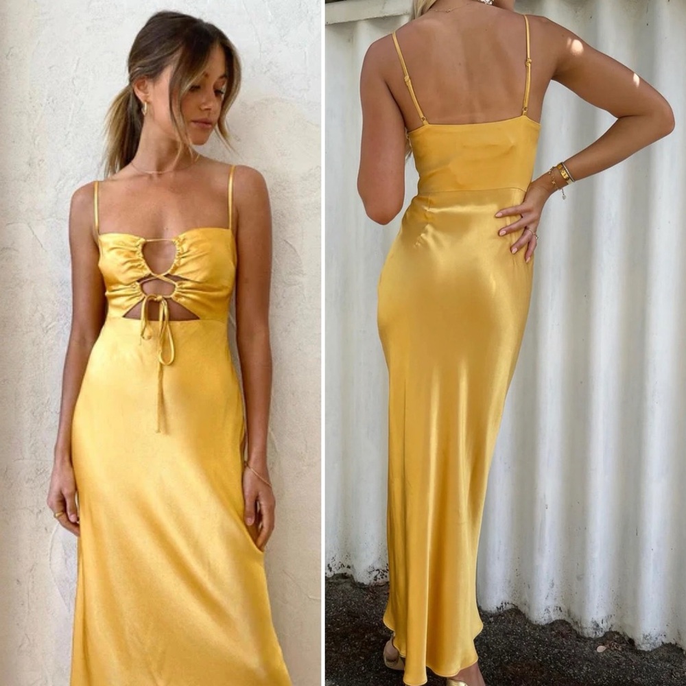 Shona Joy Alma Lace Up Midi Dress Gold Bias Cut Slip Size Small - Picture 3 of 15